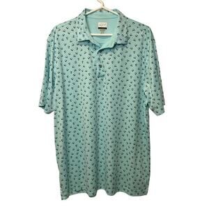 Greg Norman Men Polo Golf Collared Shirt XL Golf Cart‎ Design Short Sleeve Aqua